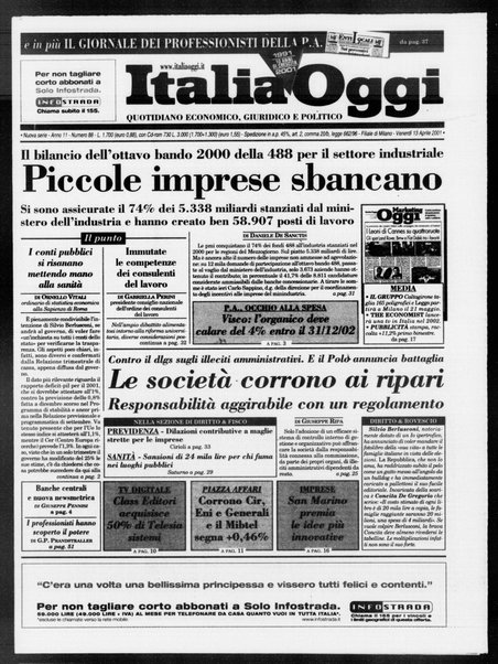 Italia oggi : quotidiano di economia finanza e politica